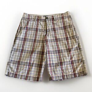 American Eagle Plaid Shorts‎ Men's 34 11” Inseam Tan Blue